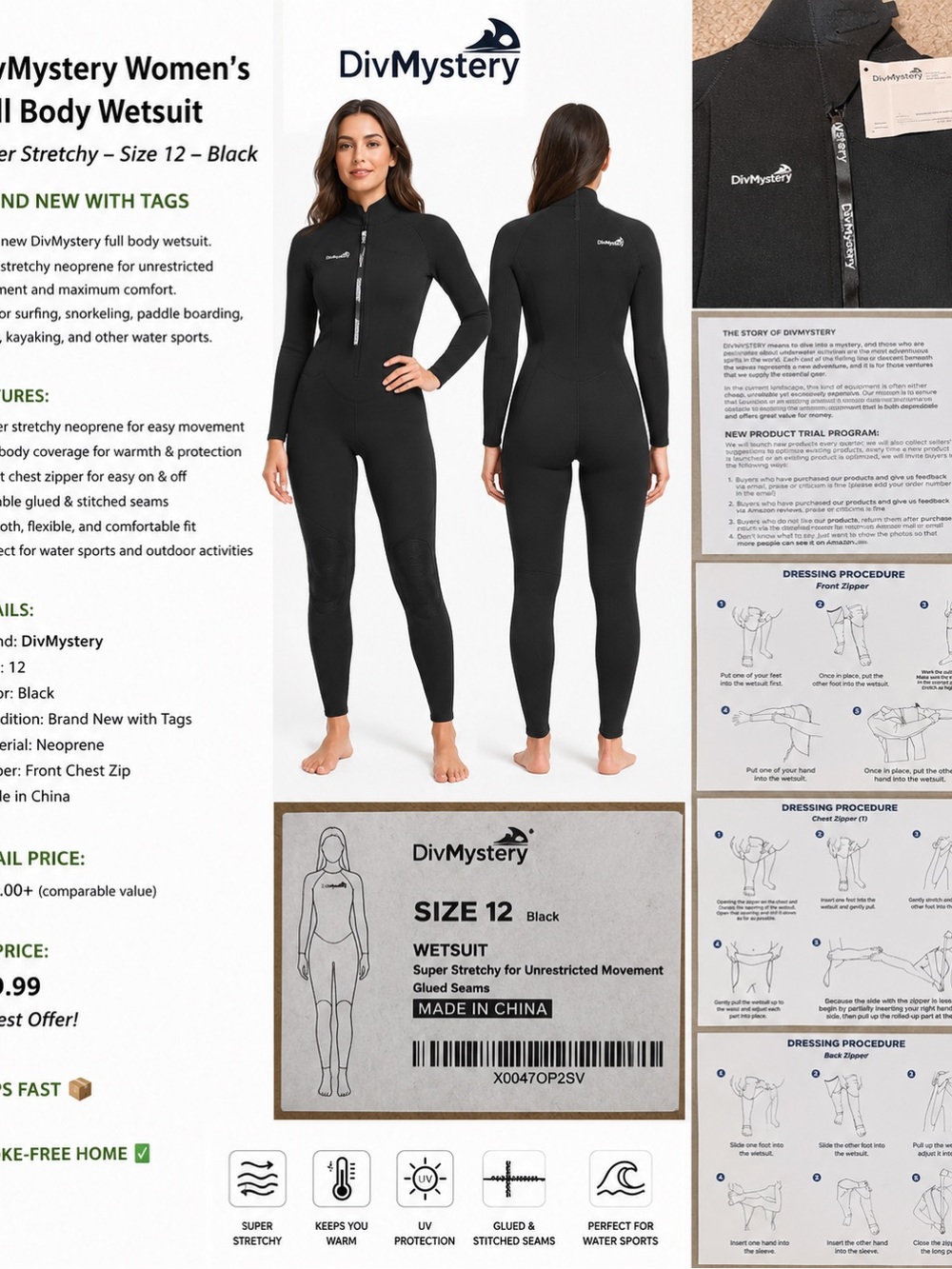 DivMystery Women's Full Body Wetsuit - Black